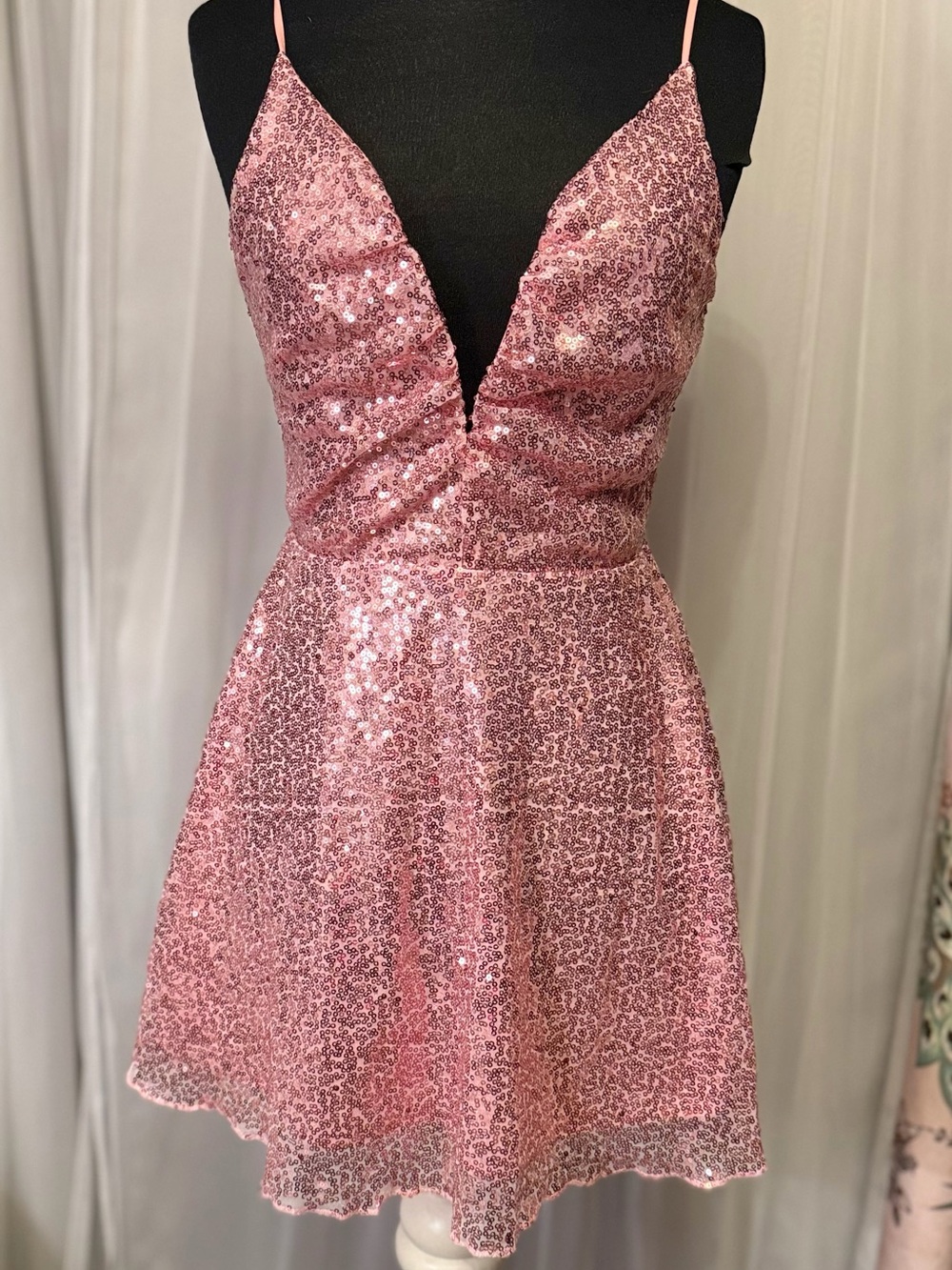 Lucy in the Sky Pink Sequin Plunge Mini Dress